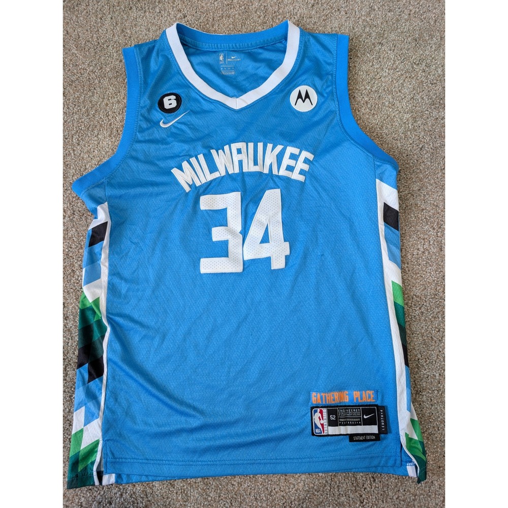 Nike Milwaukee Bucks Giannis Antetokounmpo 34 Statement Jersey Blue Men 52 XL